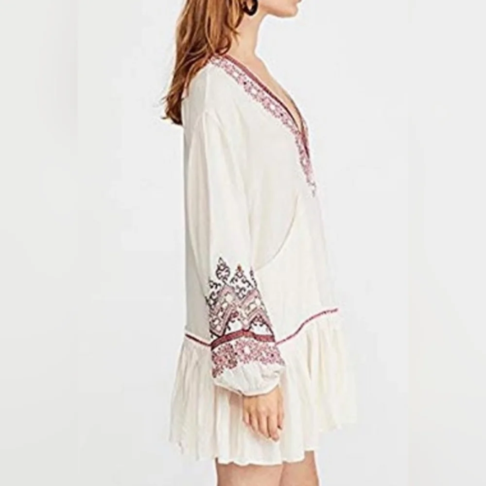 Free People Wild One Embroidered Balloon Sleeves Oversized Mini Dress Size M - Picture 3 of 10